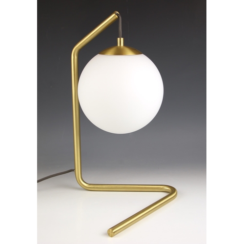 850 - A Heal's 'Serenity' table lamp, the shaped brass frame suspending a sandblasted glass shade, 40cm hi... 