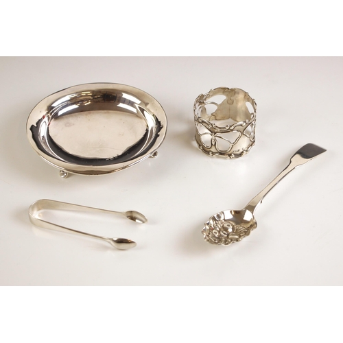 102 - A selection of silver items, including an Edwardian silver dish, indistinct makers mark, Birmingham ... 