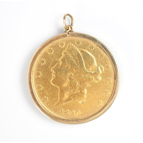 252 - An American $20 coin, within 9ct yellow gold mount, 35gms