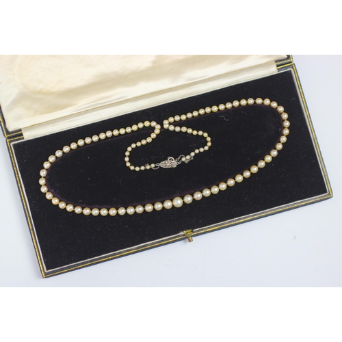 257 - An early 20th century string of untested pearls, the one hundred and three graduated spherical untes... 