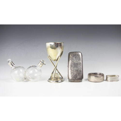 77 - A selection of silver and silver plated items, including a Victorian silver cigarette case, William ... 