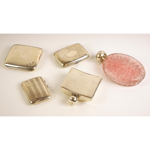 79 - A selection of silver, including a silver hip flask, 'JGH & CO' Birmingham 1957, of curved form with... 