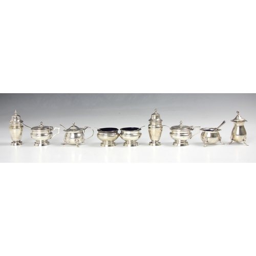 93 - A selection of silver mounted items, including a pair of George V open salts, William Neale, Birming... 