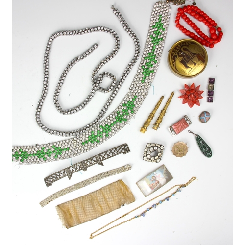 145 - A large selection of costume jewellery, including a turquoise coloured cabochon set stylised star bu... 