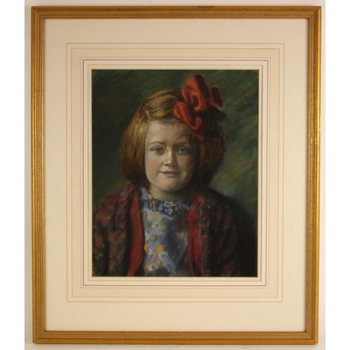 331 - Albert Vincent Reade (British, 1864-1940),  
A bust length portrait of a young girl with bows in her... 