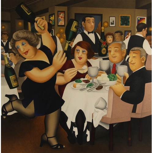 354 - Beryl Cook (British, 1926-2008),  
'Dining out',  
Limited edition silkscreen print on paper,  
Sign... 