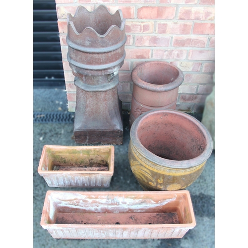 887 - A salt glazed crown top chimney pot planter, of tapering cylindrical section, 79cm high, a cylindric... 