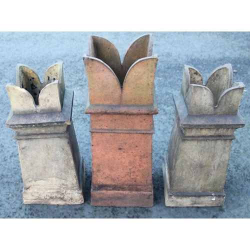 886 - A pair of stoneware crown top chimney pot/planters, each of tapering square section, 70cm high, alon... 