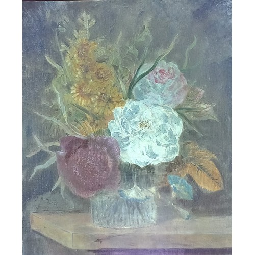 317 - Dutch school (19th century),  
Still life with flowers and foliage in a glass vase,  
Oil on canvas,... 