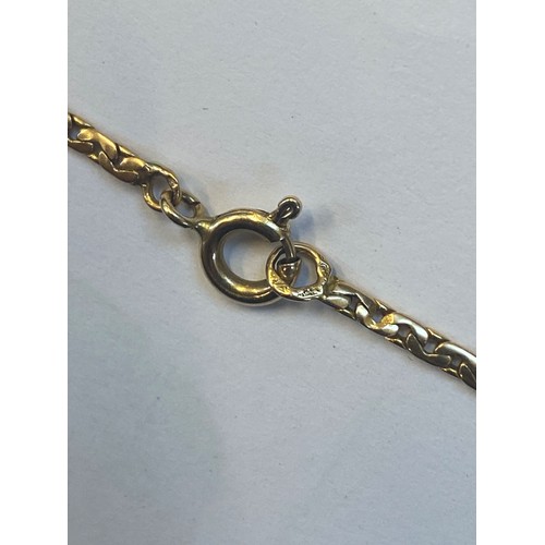 174 - A yellow metal necklace, the flat link chain of curb link detail, with bolt ring fastening, stamped ... 