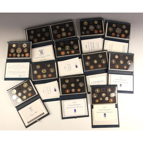 108 - A collection of Royal Mint UK proof coin collections including 1985, 1988, 1989, 1990, 1991, 1992, 1... 