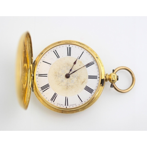 126 - A yellow metal ladies half hunter pocket watch, the circular white dial with Roman numerals and cent... 