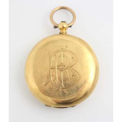 126 - A yellow metal ladies half hunter pocket watch, the circular white dial with Roman numerals and cent... 