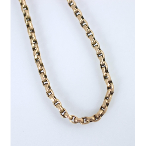 180 - A yellow metal chain, the trace link chain with barrel fastening, unmarked, 50cm long, 7.9gms