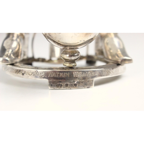 32 - Hunting interest: A silver cruet set, Elkington and Co, Birmingham 1945, the wet mustard and peppere... 