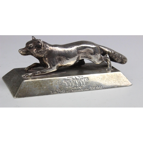 2 - A George V silver model of a fox, William Hutton & Sons Ltd, Sheffield 1920, with chased detail upon... 