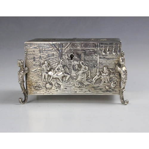 63 - A late 19th century continental white metal box, import marks William Moering, London 1881-1894, the... 