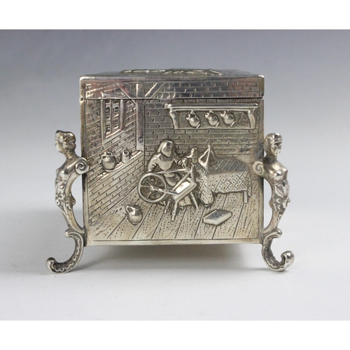 63 - A late 19th century continental white metal box, import marks William Moering, London 1881-1894, the... 