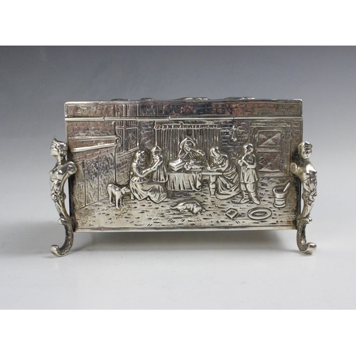 63 - A late 19th century continental white metal box, import marks William Moering, London 1881-1894, the... 