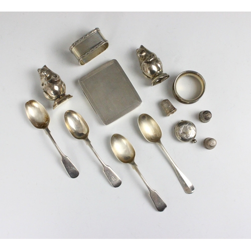 64 - A selection of silver and white metal items, including a George V silver card case, Colen Hewer Ches... 