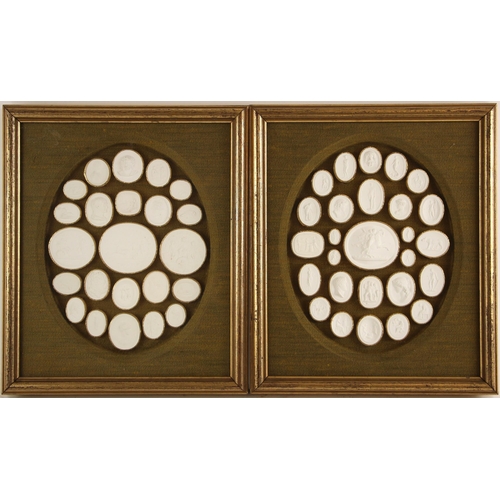 655 - Two Grand Tour style framed and glazed classical plaster intaglio displays, probably early 20th cent... 