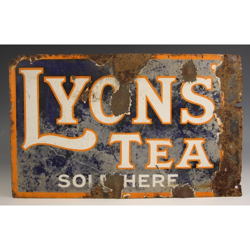 663 - A Lyons' tea enamel advertising sign, 20th century, of double sided rectangular form, the white lett... 