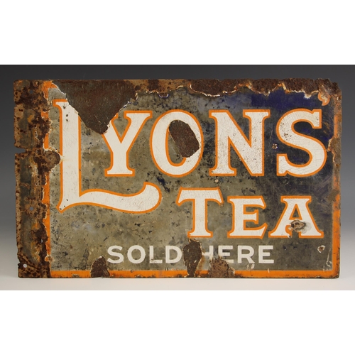 663 - A Lyons' tea enamel advertising sign, 20th century, of double sided rectangular form, the white lett... 