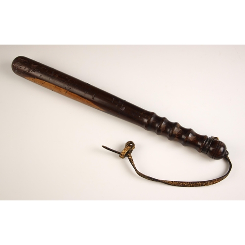 673 - A coromandel police truncheon, 20th century, with engraved crown over L.C.C, the markings for Lancas... 