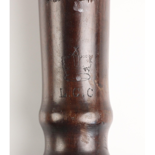 673 - A coromandel police truncheon, 20th century, with engraved crown over L.C.C, the markings for Lancas... 