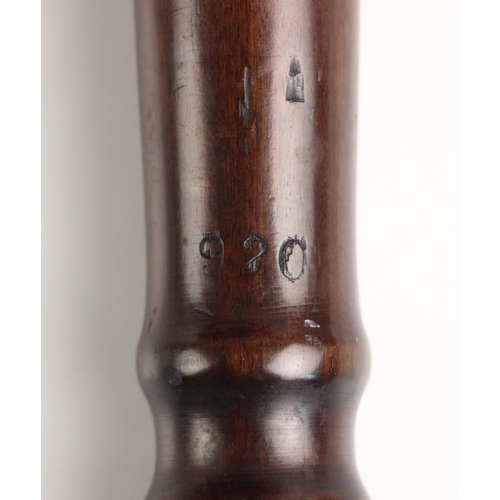 673 - A coromandel police truncheon, 20th century, with engraved crown over L.C.C, the markings for Lancas... 