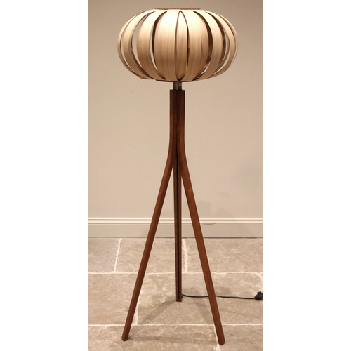 683 - A Tom Raffield tripod floor lamp, the 'urchin' shade upon three splayed stained beech wood supports,... 