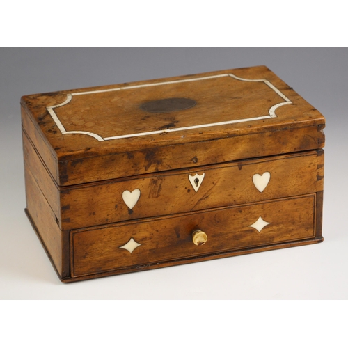 739 - A mahogany and ivory inlaid jewellery box, possibly Welsh, 19th century, the hinged cover applied wi... 