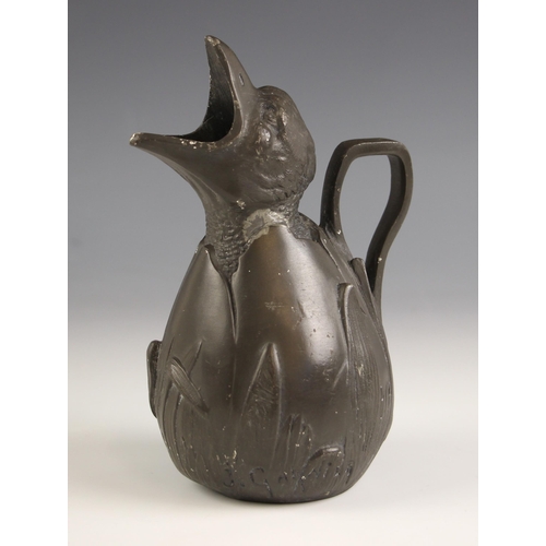 752 - An Art Nouveau pewter jug, modelled as a chick hatching from an egg, the spout as its beak, stamped ... 