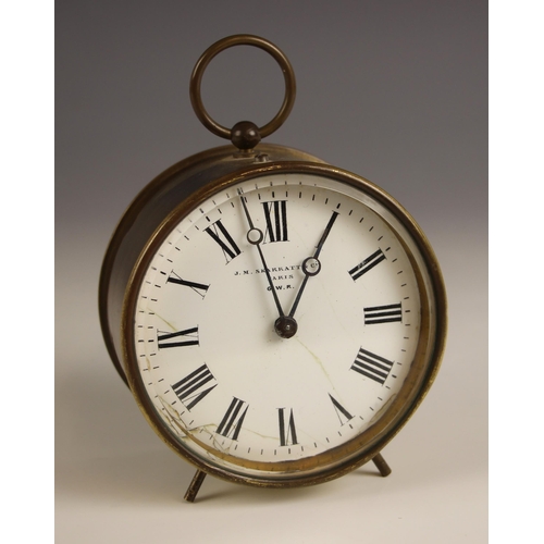 764 - An eight day brass cased GWR railway drum clock, by J.M Skarratt & Co, Paris, the 9cm white enamelle... 