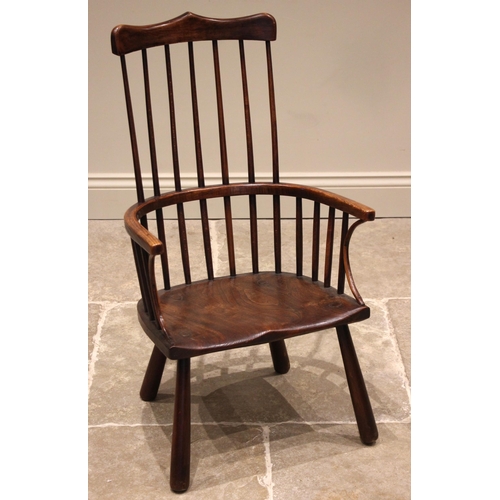 815 - A primitive Welsh ash, elm and beech comb back chair, early 19th century, the stick back and curved ... 