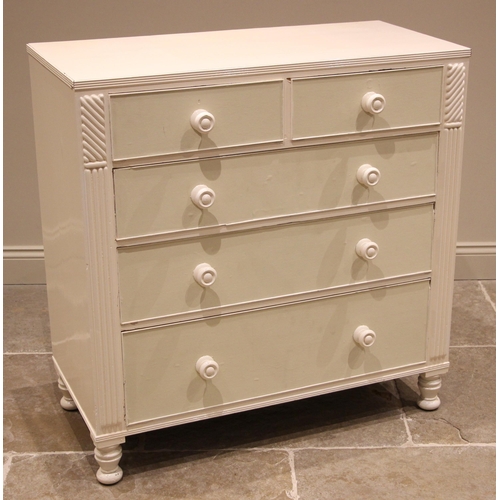 837 - A late Victorian painted chest of drawers, the top with a reeded edge over an arrangement of two sho... 