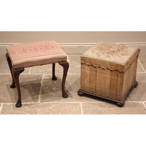 842 - A George II style mahogany dressing stool, early 20th century, the upholstered seat upon shell mould... 