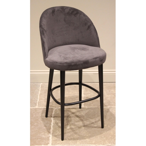 909 - A Heals 'Austen' plush velvet bar stool, the curved back rest and upholstered seat upon ebonised leg... 