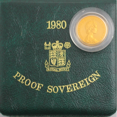 120 - An Elizabeth II proof full sovereign, dated 1980, 8gms, within fitted case