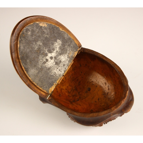 250 - A Scottish root wood table snuff box, 19th century, the gnarled hollowed root with smooth oval cover... 