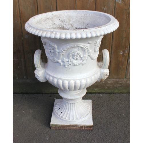 923 - A Victorian cast iron campana urn in the manner of Andrew Handyside, of typical form, the gadrooned ... 