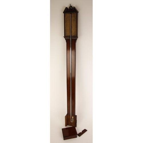 768 - A George III mahogany stick barometer by Baptiste Roncheti, Manchester, the paper scale signed with ... 