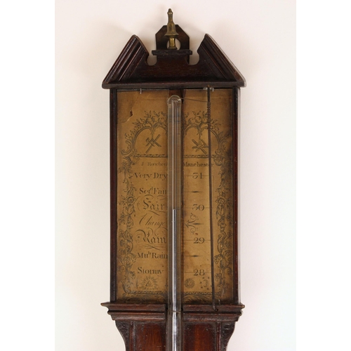 768 - A George III mahogany stick barometer by Baptiste Roncheti, Manchester, the paper scale signed with ... 