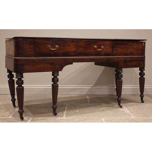 818 - An early 19th century mahogany cased spinet, later converted to a console/side table, inlaid with eb... 