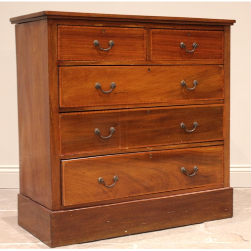 893 - An Edwardian mahogany and satinwood cross banded chest of drawers, formed with two short over three ... 