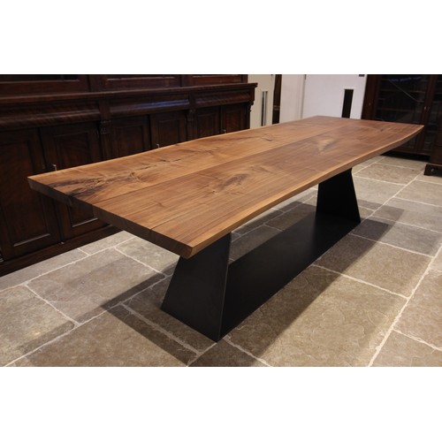 910 - A Heals Riva 1920 Bedrock Plant C table by Terry Dwan, six to eight seater, the French walnut slab t... 