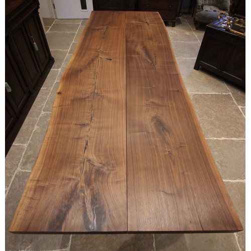 910 - A Heals Riva 1920 Bedrock Plant C table by Terry Dwan, six to eight seater, the French walnut slab t... 