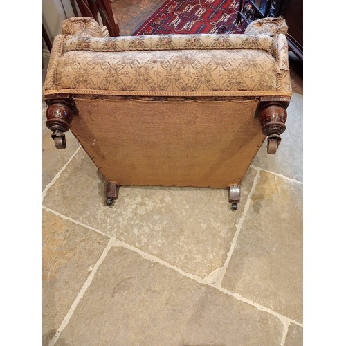 827 - A mid 19th century tub chair, by Cope & Collinson, upon turned walnut front legs, plain back swept r... 