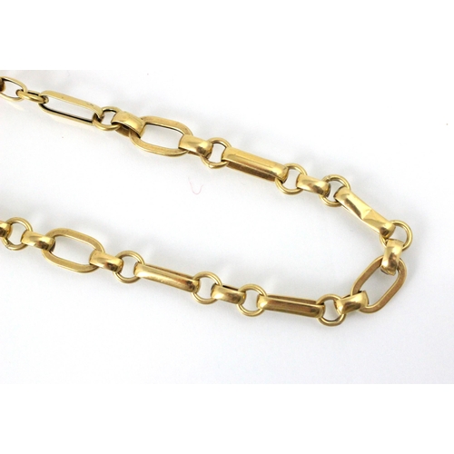 104 - A yellow metal necklace, the oval links with circular link detail, stamped to lobster fastener '375'... 