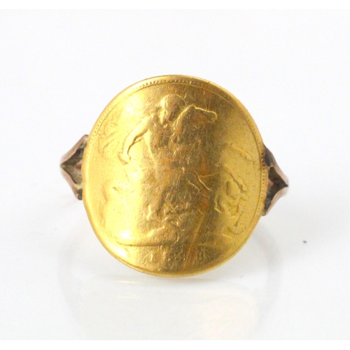 118 - A Victorian half sovereign mounted ring, dated 1898, mounted upon associated yellow metal shank, sta... 